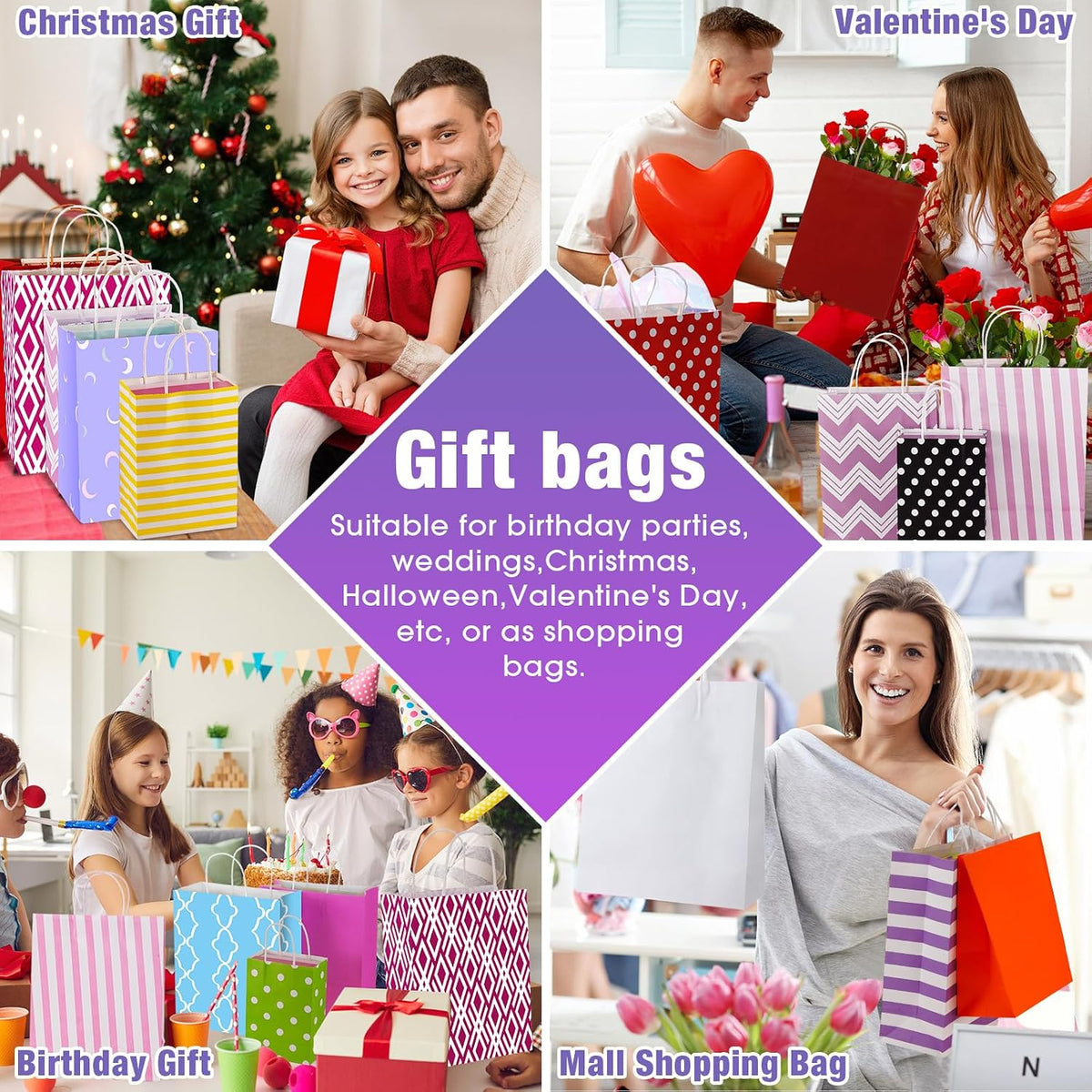 36 Pcs Assorted Sizes Gift Bags with Handles, Kraft Paper Bulk