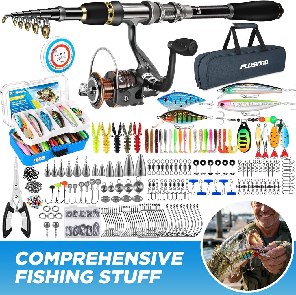 Fishing Gear - Telescopic Fishing Rod and Reel Combo with Tackle Box, Collapsible Rod and Lures Box, Travel Fish Pole