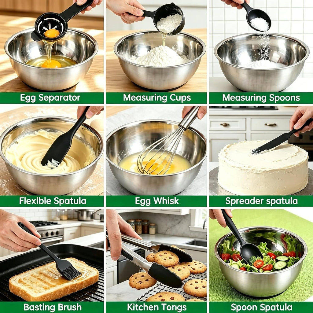 Premium Mixing Bowls with Airtight Lids Set, 22Pcs Thicker Stainless Steel Mixing Bowl Set, Large Prep Metal Bowls