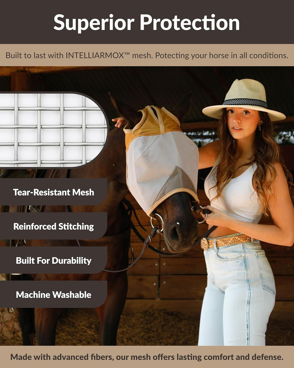 TSZ Horse Fly Mask Standard No Ears UV Block 70% Breathable Mesh Flymask
