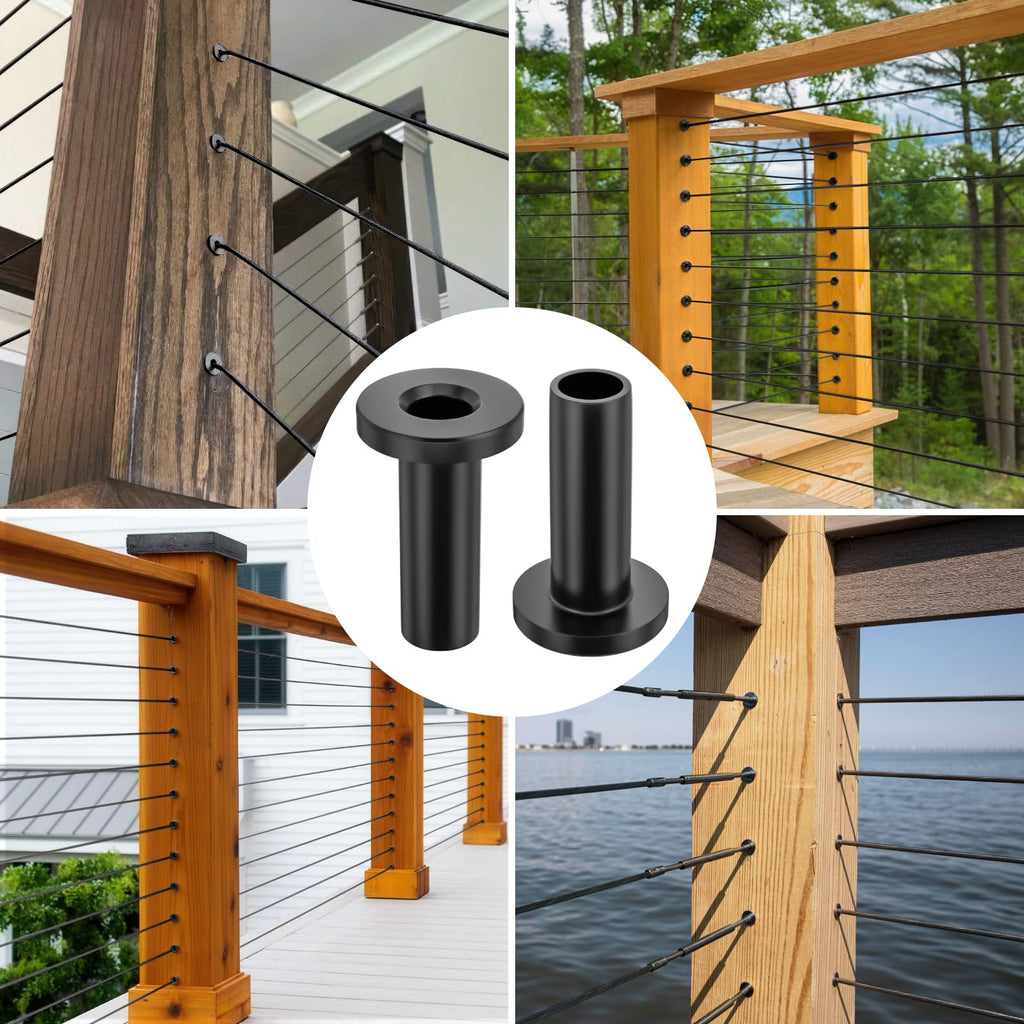 Cable Railing Protector Sleeves - 120 Pack T316 Stainless Steel Protective Sleeves - 1/8" 3/16" 5/32" Black Deck