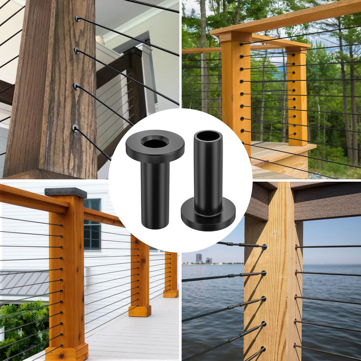 Cable Railing Protector Sleeves - 120 Pack T316 Stainless Steel Protective Sleeves - 1/8" 3/16" 5/32" Black Deck
