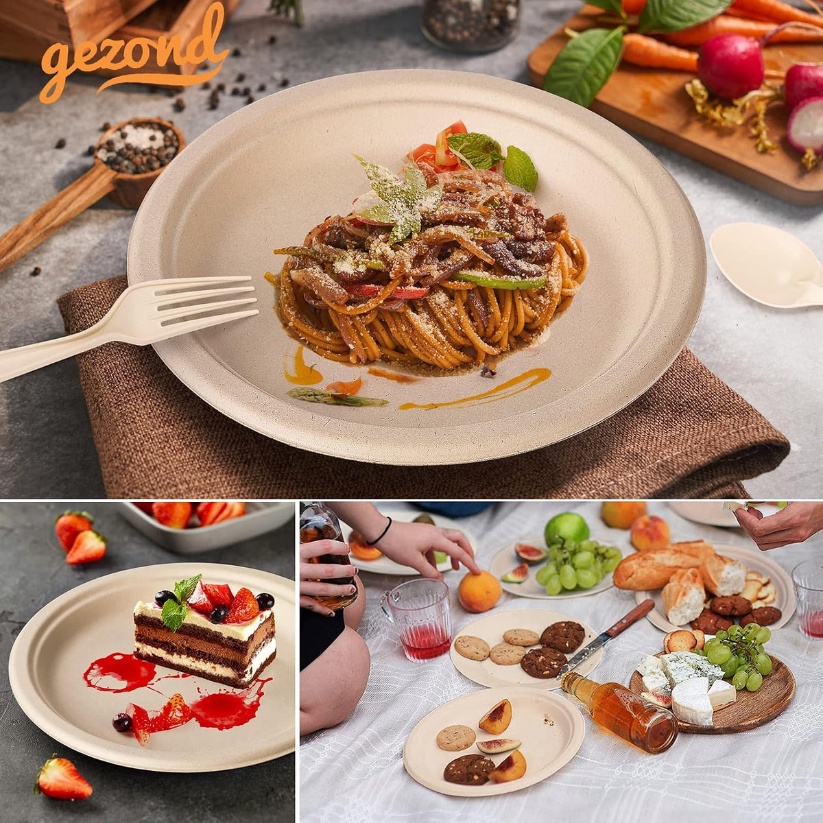 250Pcs Disposable Paper Plates Compostable Plates and Utensils