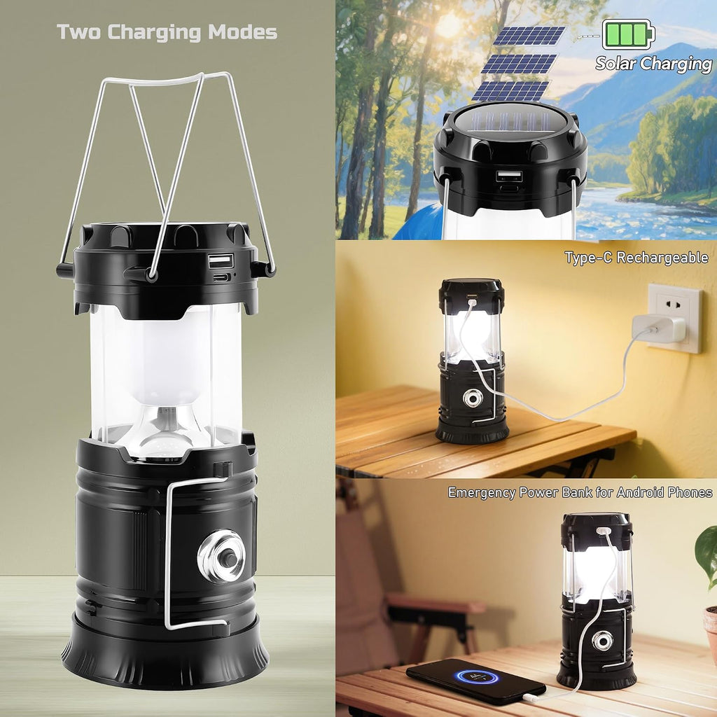 Collapsible Portable Solar Camping Lantern, USB Rechargeable LED Flashlight - Survival Kits for Power Outages