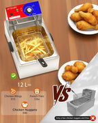 Commercial Deep Fryer - 12 L Electric Deep Fryer with 6 L Basket, Commercial Deep Fryer with Basket, Stainless Steel