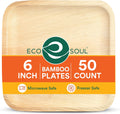 6 Inch Disposable Bamboo Plates (50 Pack, Square)