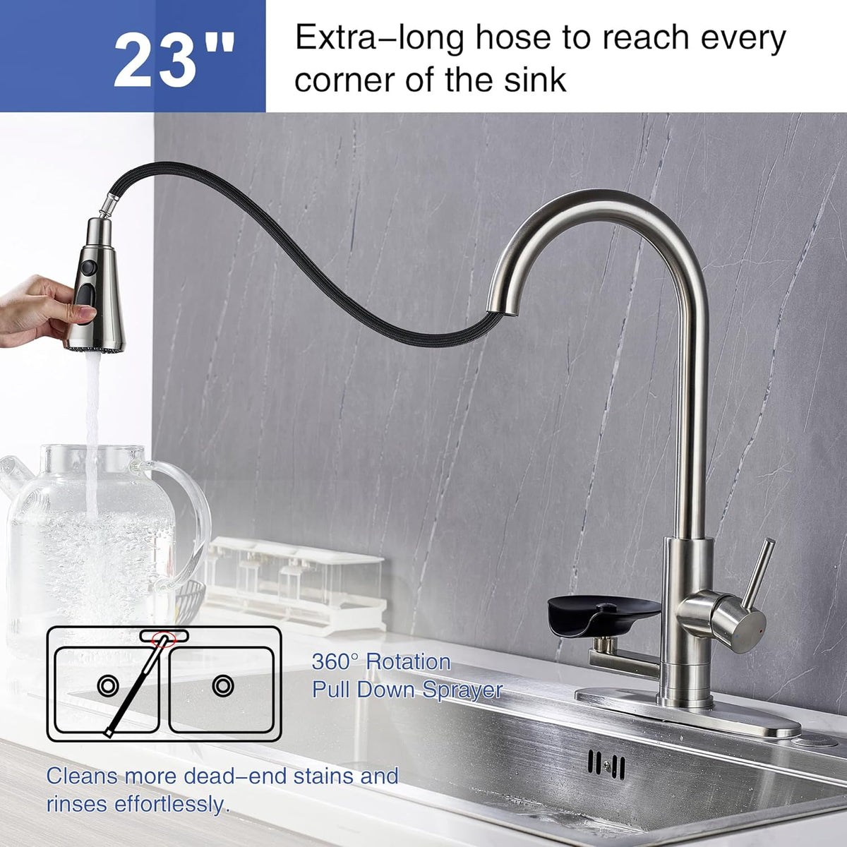 Kitchen Faucet with Glass Rinser Single Handle Pull Down Kitchen Sink Faucet with Cup Washer 1 or 3 Hole Glass Rinser