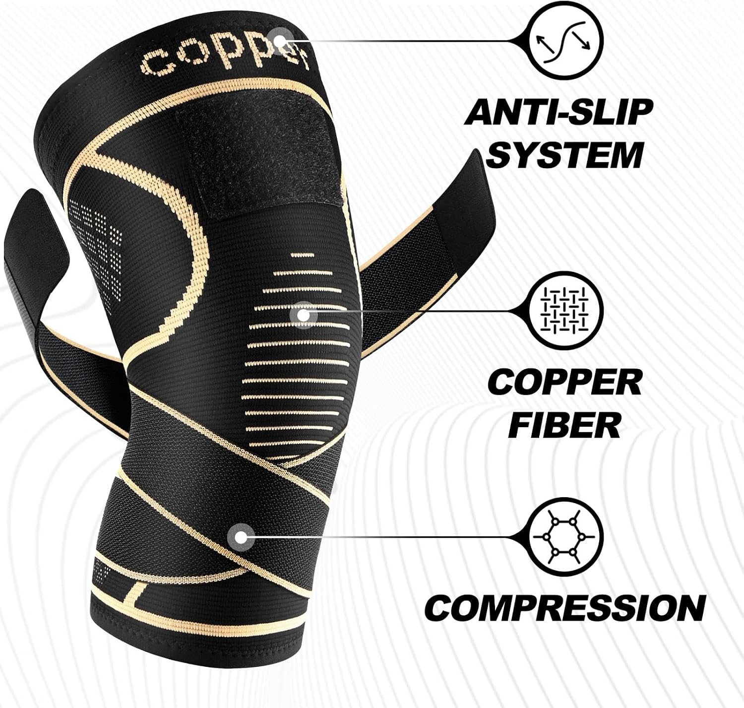 Copper Knee Brace for Women Men 2-Pack, Knee Compression Sleeve with Straps, Knee Braces for Knee Pain, Knee Support