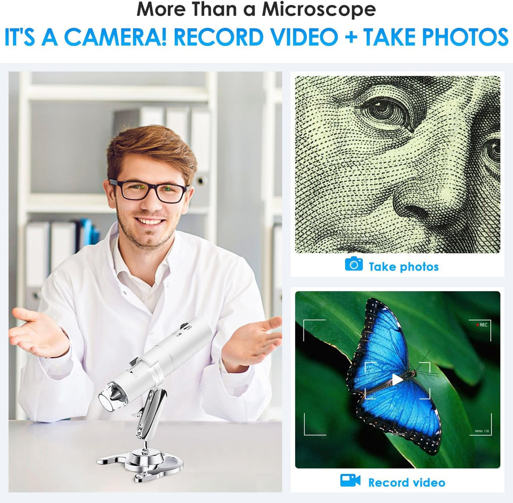 Wireless Digital Microscope, Skybasic 50X-1000X Magnification WiFi Pocket Handheld Microscopes with Stand HD USB
