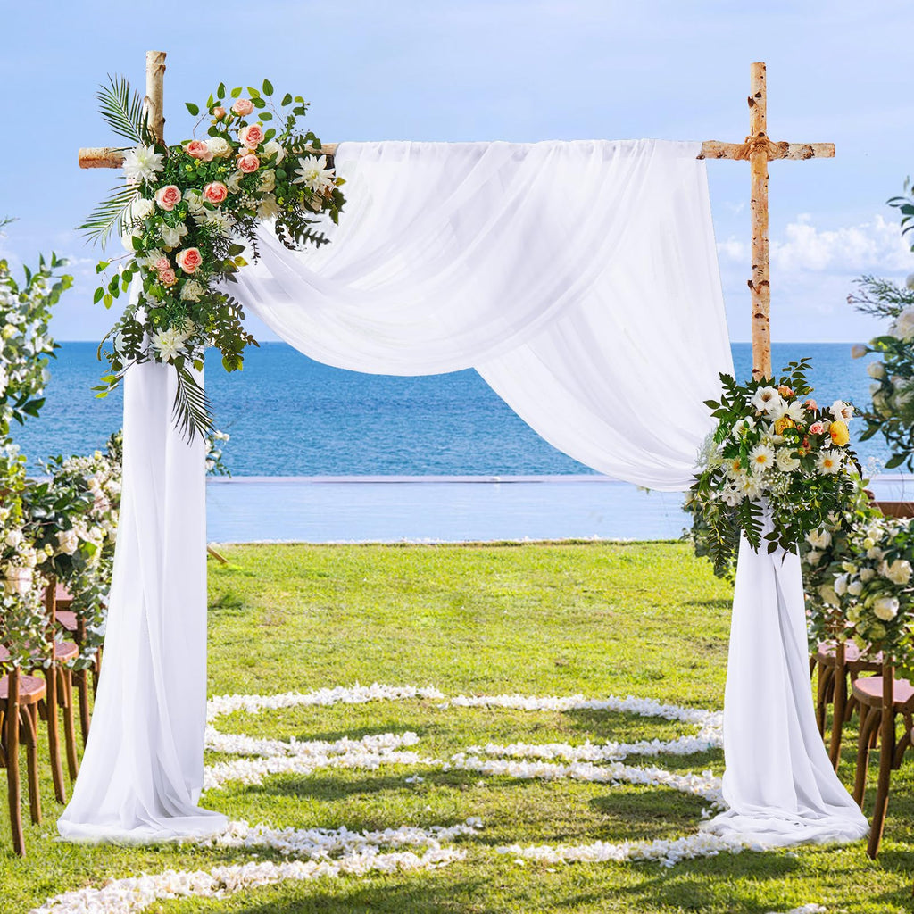 2 Panels Wedding Arch Draping Fabric White Sheer Drapes