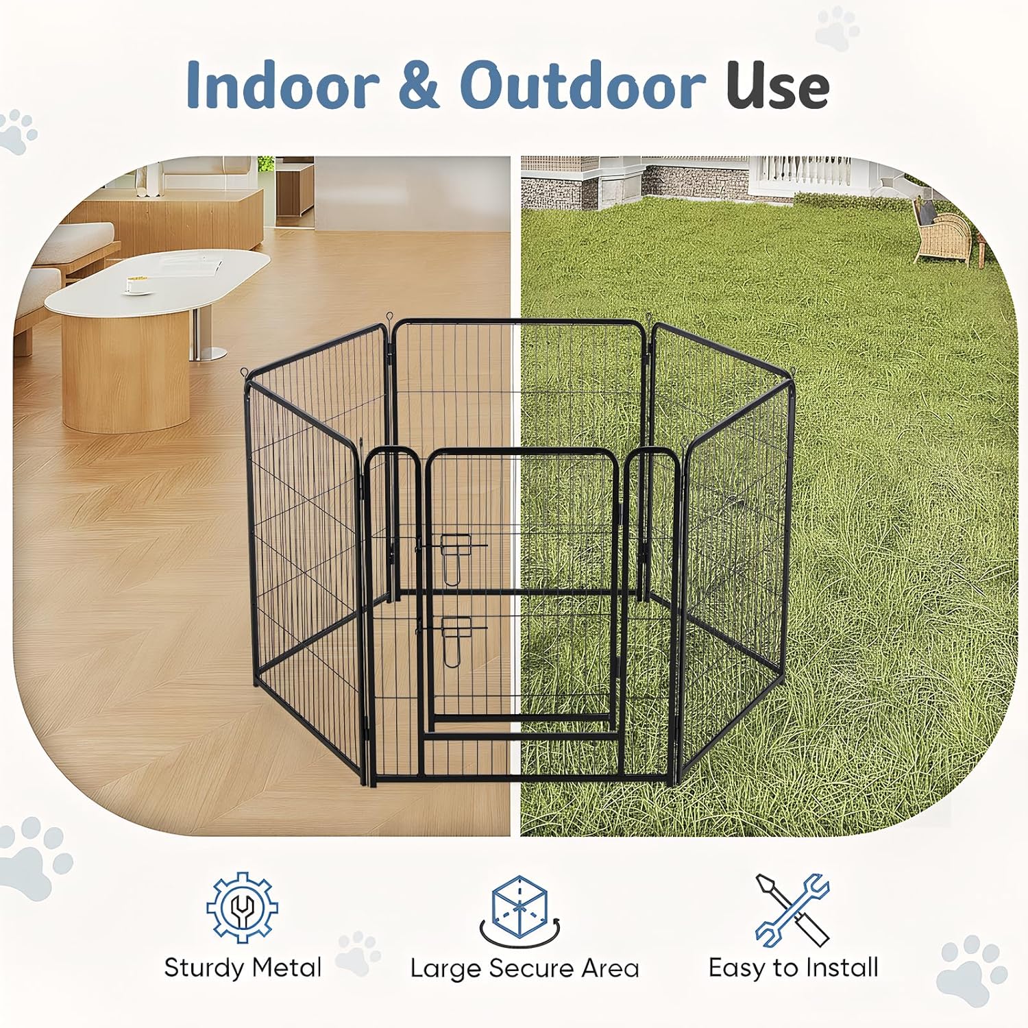 Dog Playpen Indoor, Metal 24 Inch 6 Panels Foldable Pet Fence with Door, Outdoor Small Medium Large Dog Puppy