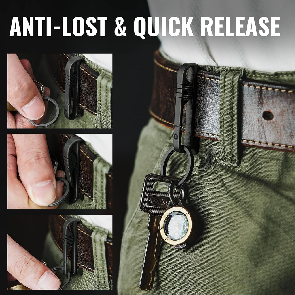 KM03 Titanium Keychain Clip Belt Loop Key Holder with Removable Key Ring for Duty Belt