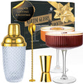 Luxury Espresso Martini Gifts | Gold Cocktail Shaker Set + 2 Espresso Martini Glasses - Cocktail Kit with Built-in