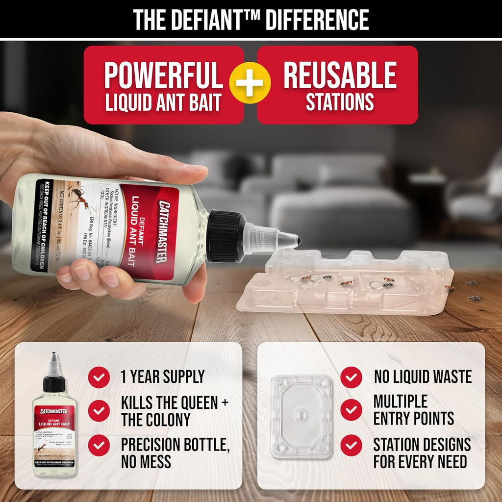 Defiant Premium Liquid Ant Killer, 1-Year Supply, Kills the Queen and Colony, No Mess Precision Bottle, Sugar Ant
