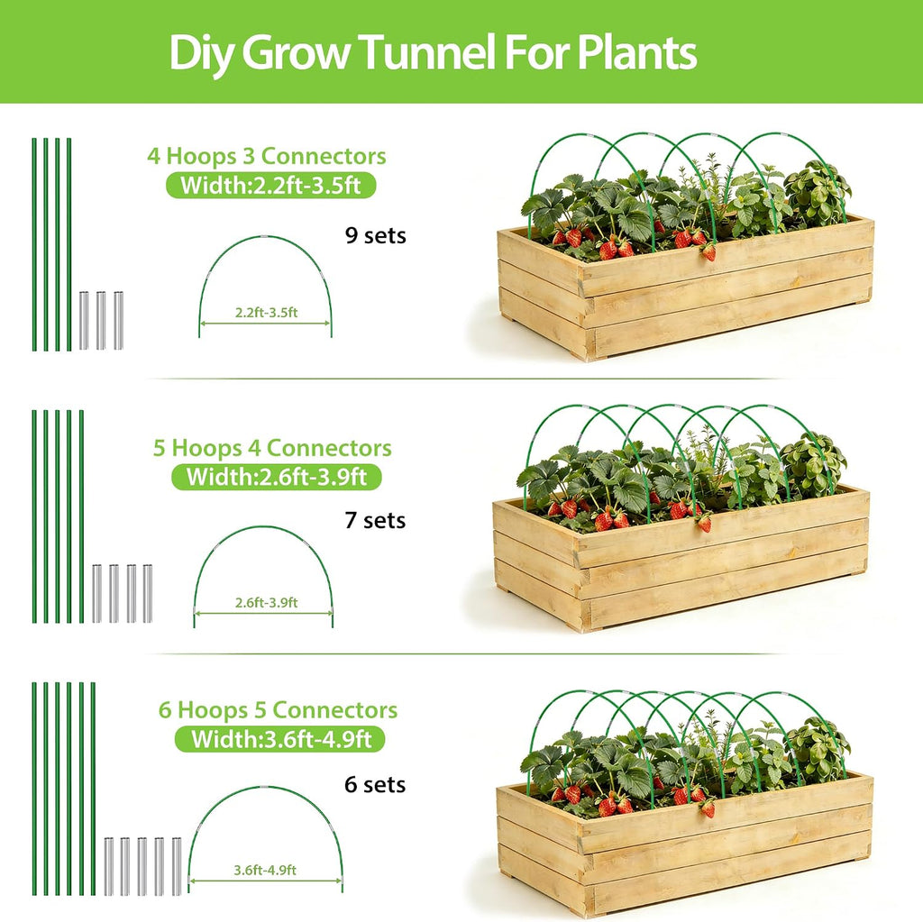36 Pcs Garden Hoops, 6 Set of 8.4 Ft Long Fiberglass Garden Hoops for Raised Beds, Plant Stakes for Grow Tunnel