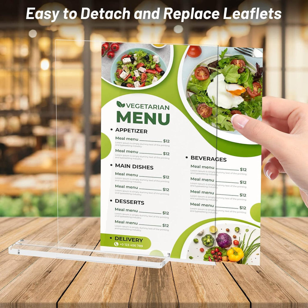 Acrylic Sign Holder 8.5 x 11 Inch Vertical T Shape Display Stand Double-Sided Desktop Clear Sign Holders Paper Holder