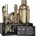 Brushed Brass Mixology Kit - 15 Piece Bar Tool Set, Silver Bar Set Cocktail Shaker Set for Drink Mixing - Includes
