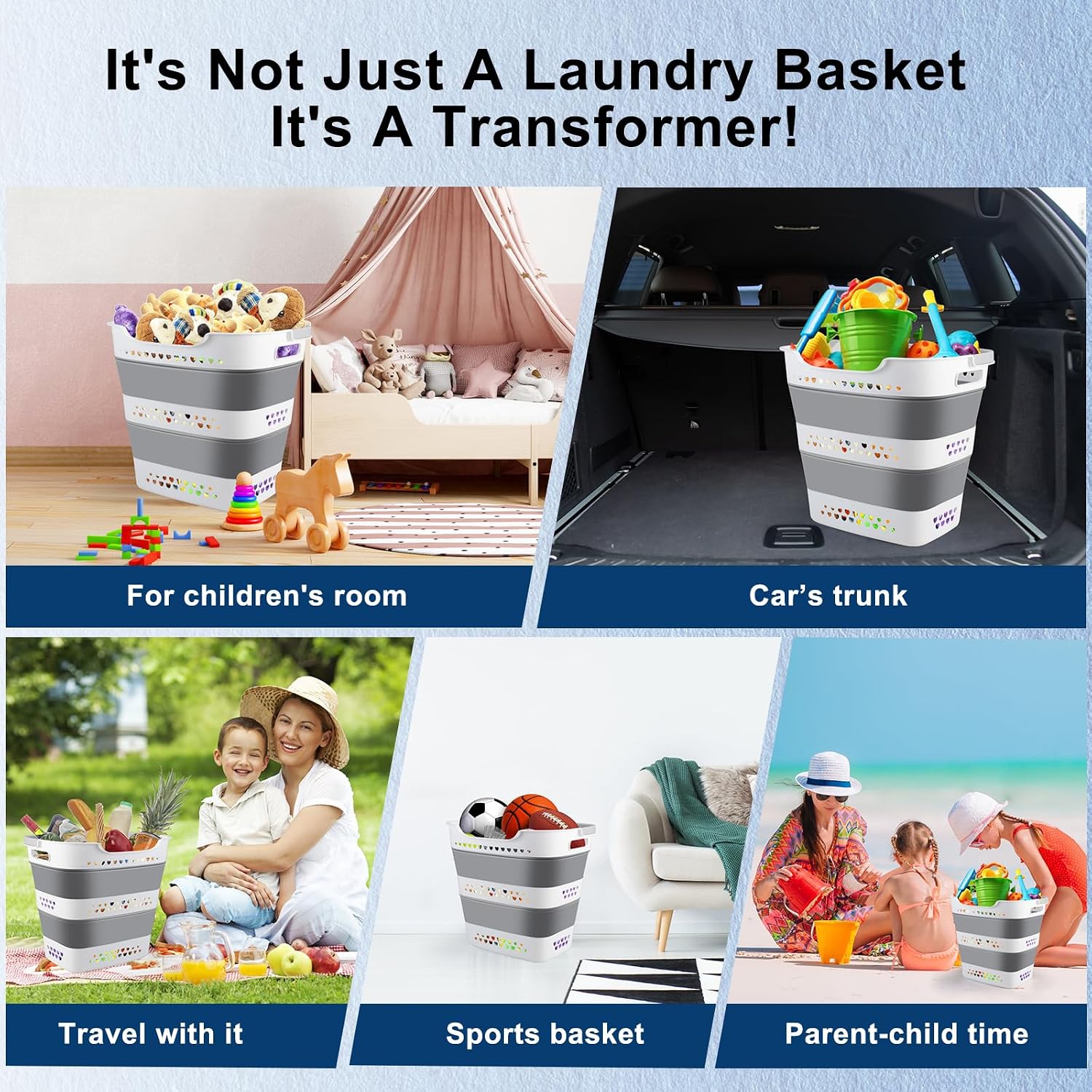 Collapsible Laundry Basket 42L Foldable Pop-Up Clothes Hamper for Dorm | Plastic Pop Up Laundry Hamper with Handle
