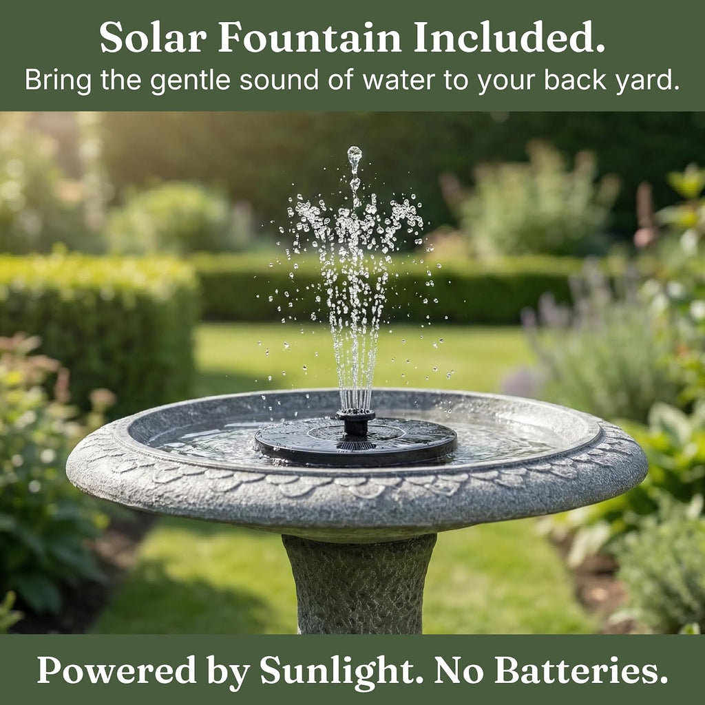 Pedestal Birdbath with Solar Fountain, Resin Stone Composite Outdoor Garden Decor, Standing Bird Bath for Outside