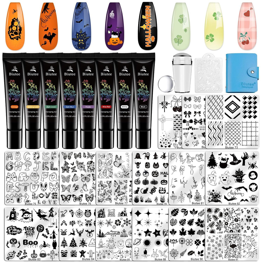 15Pcs Nail Stamping Kit Nail Stamp Plate 8 Nail Stamping Gel Polish