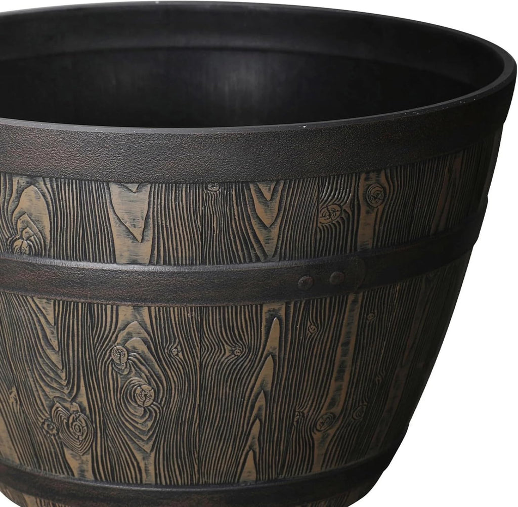 20 Inch Whiskey Barrel Planter, 100% Recycled Resin Large Round Flower Pot with Wood Grain Detail, Indoor Outdoor