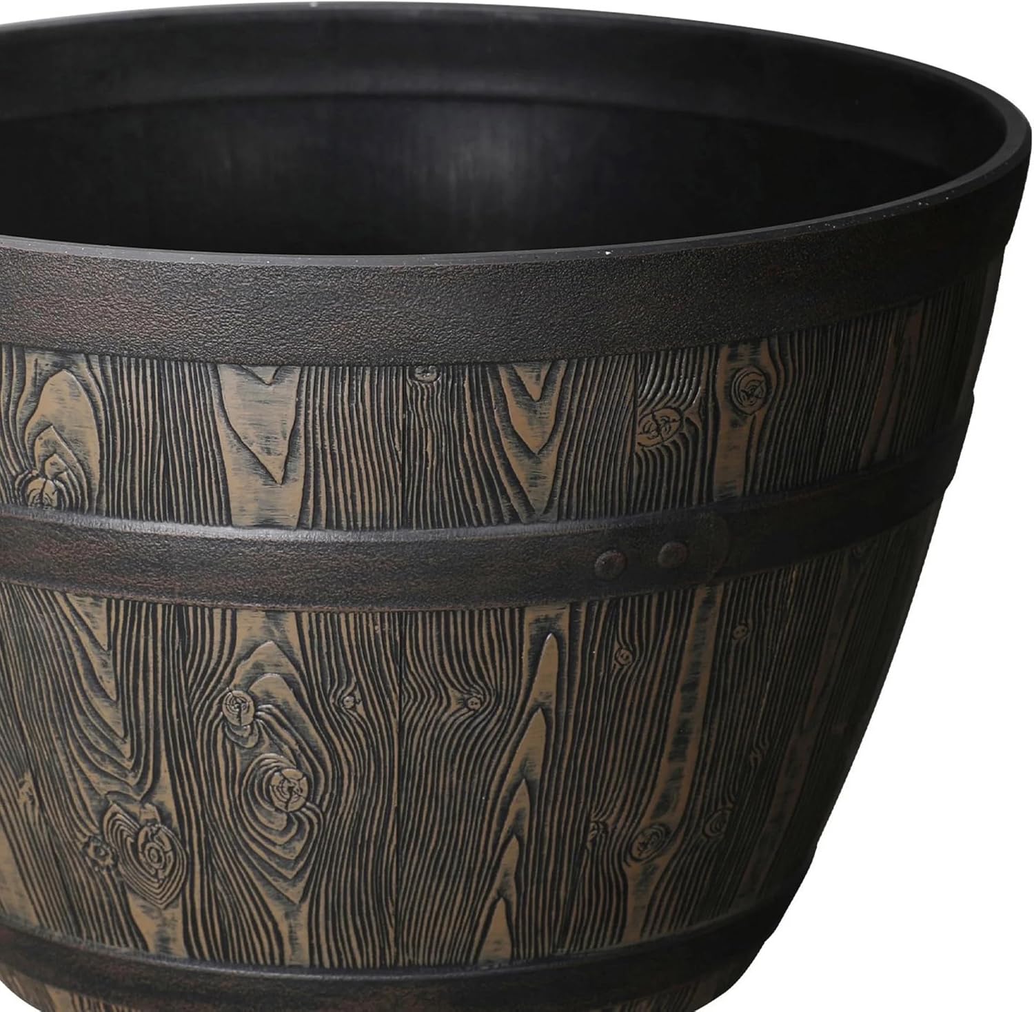 20 Inch Whiskey Barrel Planter, 100% Recycled Resin Large Round Flower Pot with Wood Grain Detail, Indoor Outdoor