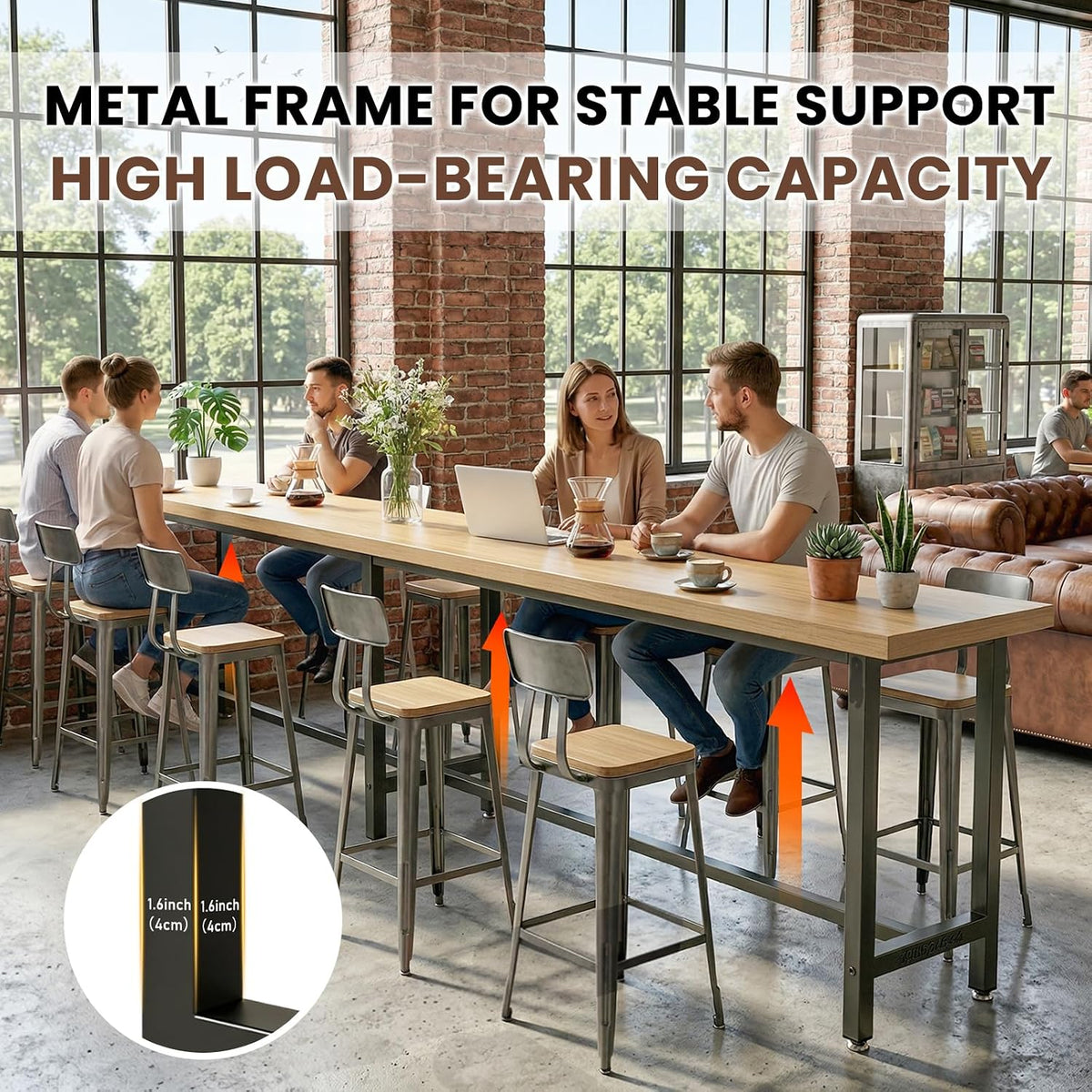 Bar Table Industrial Kitchen Dining Counter Height Table Rectangular High Top Pub Table with Sturdy Metal Legs for