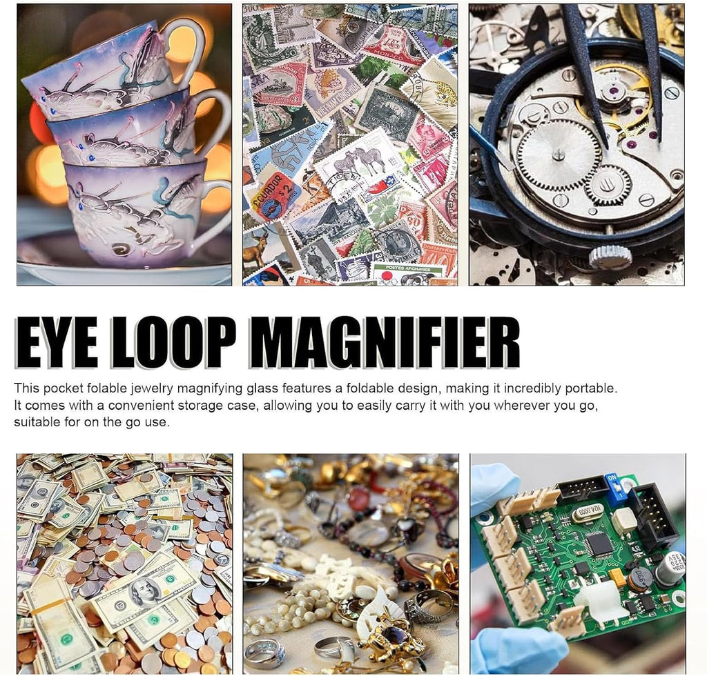 Pocket Jewelry Loupe Magnifier Rechargeable with 6 LED and 3UV Lights, Small Metal Magnifying Glass 25mm Optical Lens