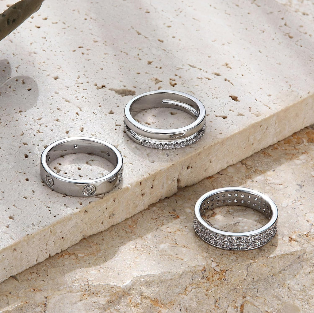 18K Gold Plated Dainty Stacked Rings Women Elegant Stackable Ring Sets for Women Gold Cubic Zirconia Thumb Rings Gold