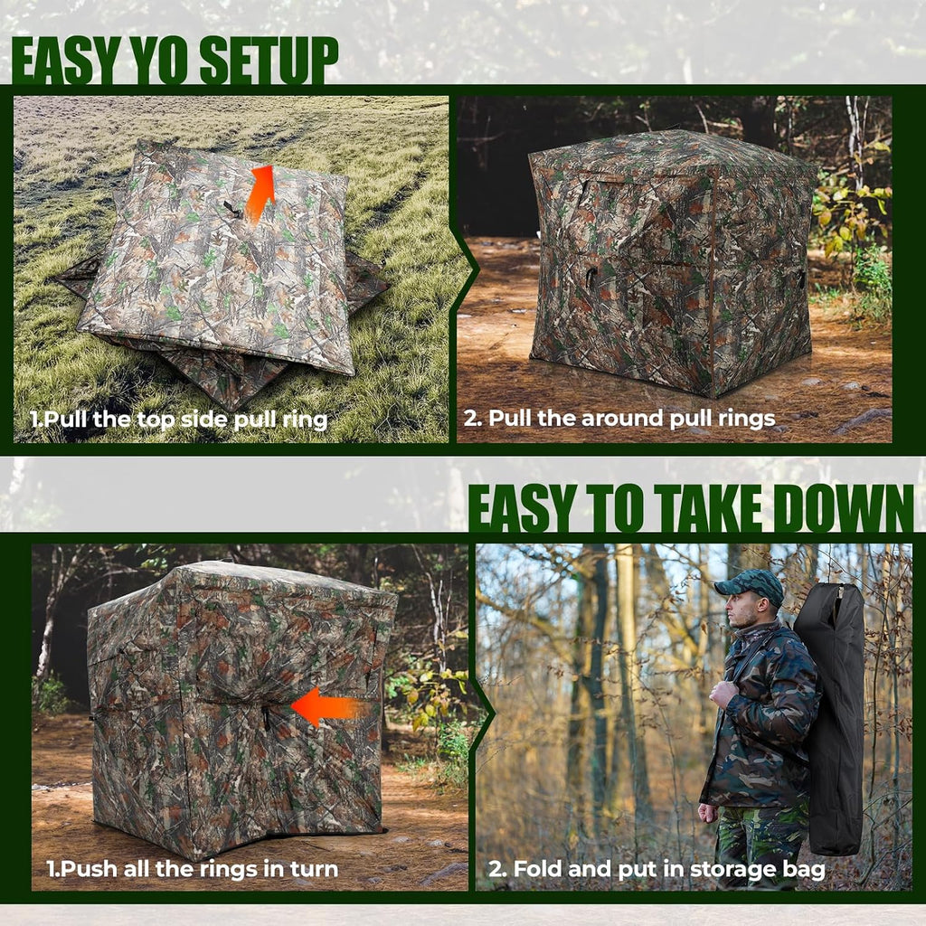 Portable Hunting Blind - 270°/288°/360°See Through with Floor Mat Dual Door