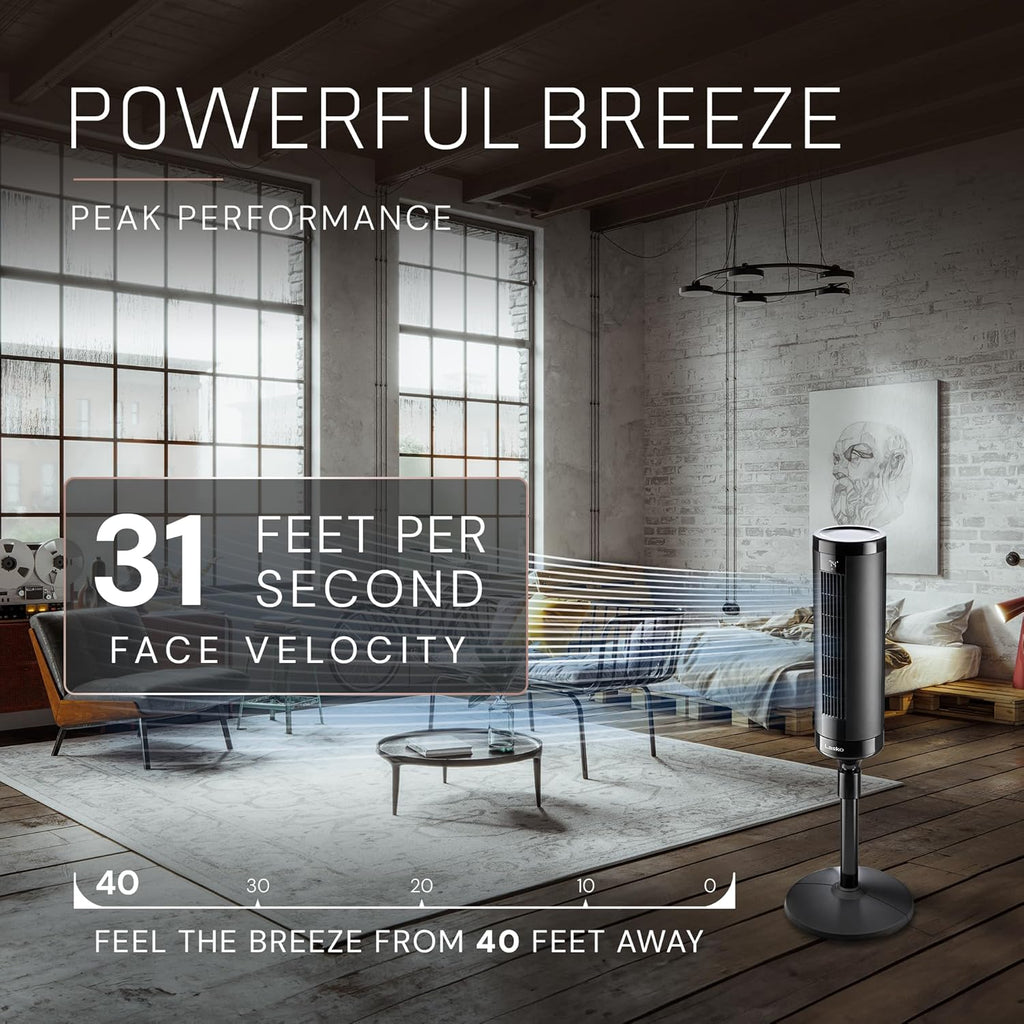 Elevation DC Tower Fan with Remote - 42" to 54" - EST100 - Black | Adjustable Oscillating Standing Fan for Bedroom