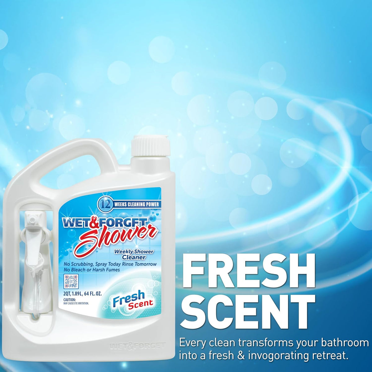 Shower Cleaner Spray, No Scrub, Fresh Scent, 64 Fl Oz