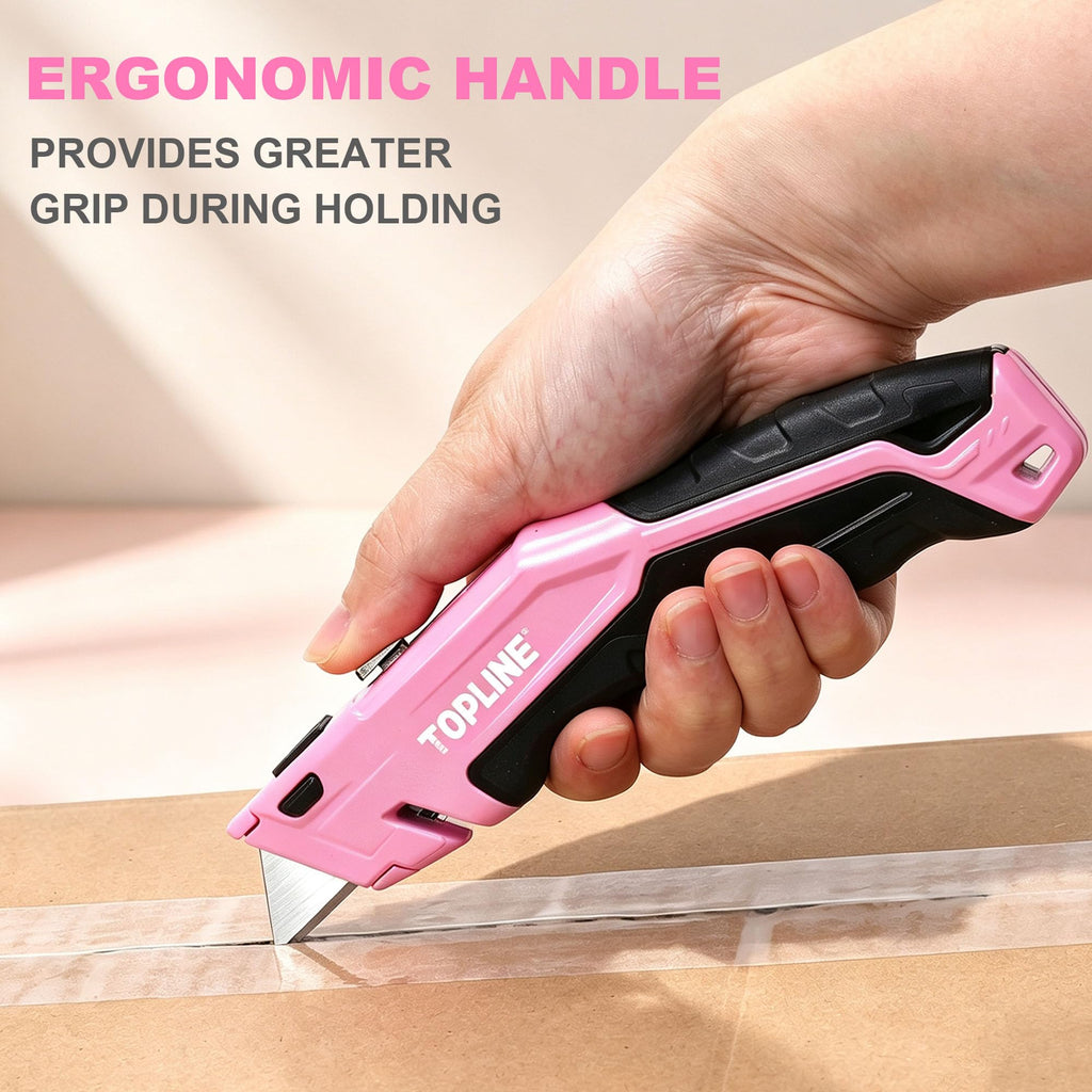 Retractable Pink Utility Knife, Pink Box Cutter for Women