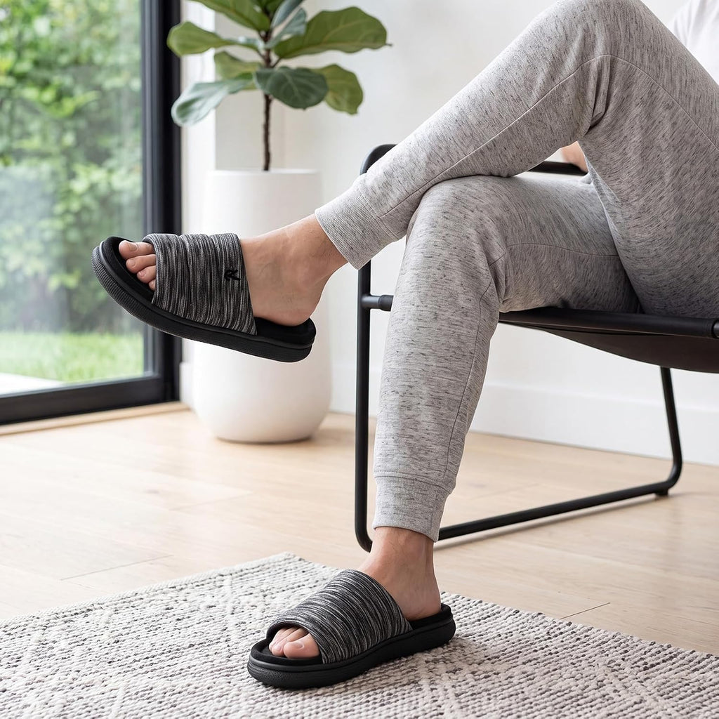 Mens Open-Toe Slippers Memory Foam Indoor Outdoor House Shoes