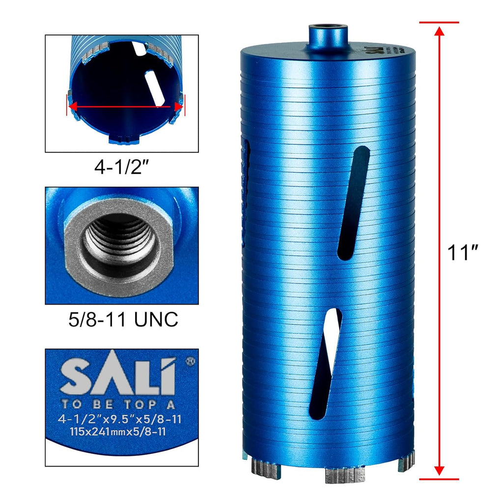 Diamond Core Drill Bits 4 1/2" Diameter 10"/254mm Drilling Depth 5/8-11" Thread Core Bit Turbo Laser-Welded Segments