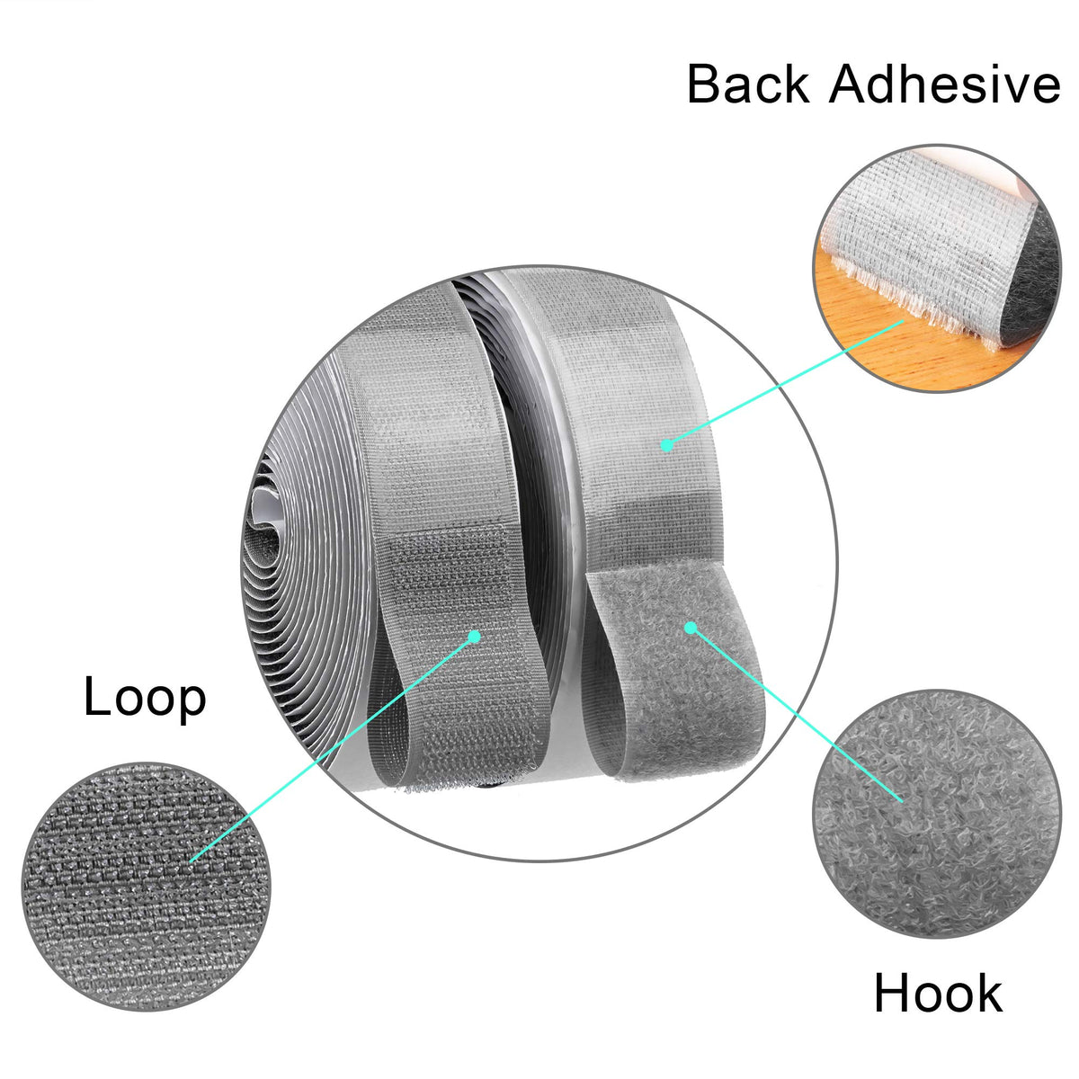 16.5FT Hook and Loop Tape Roll with Double Sided Adhesive