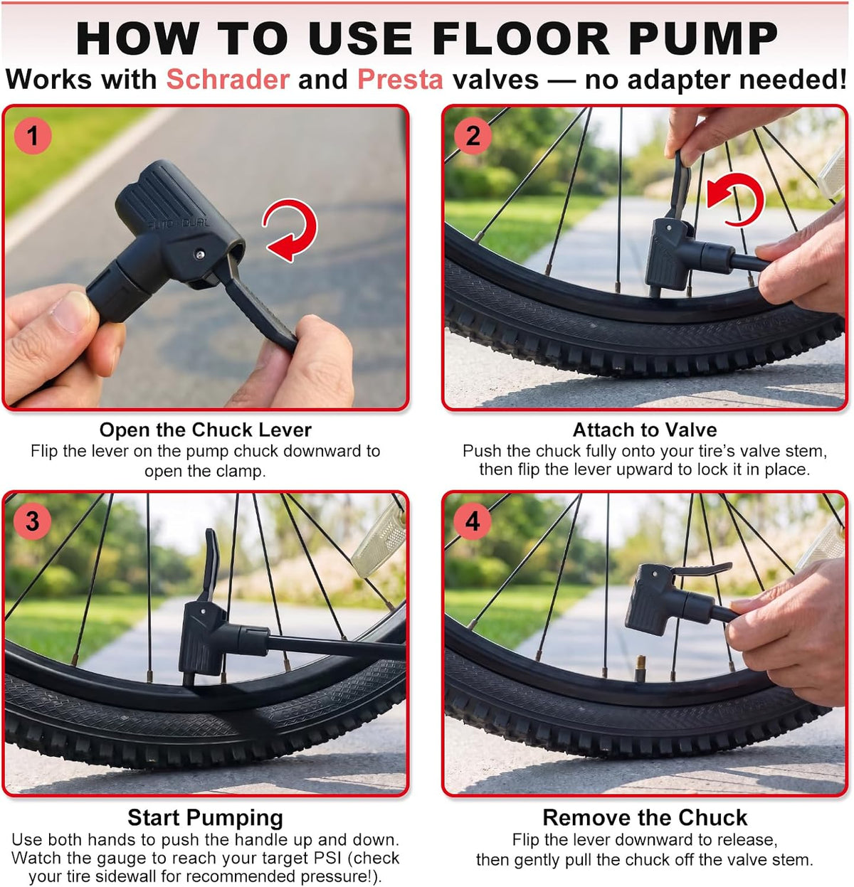 Bicycle Pump Durable Bike Floor Pump with Auto Dual Valve