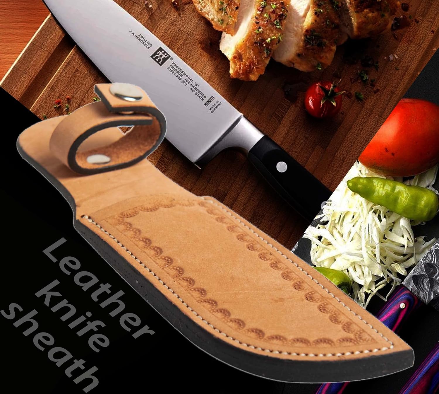 Genuine Leather Knife Sheath – Handmade Leather Knive Holder with Belt Loop, Fits 4-10" Blade – Fixed Blade Knife