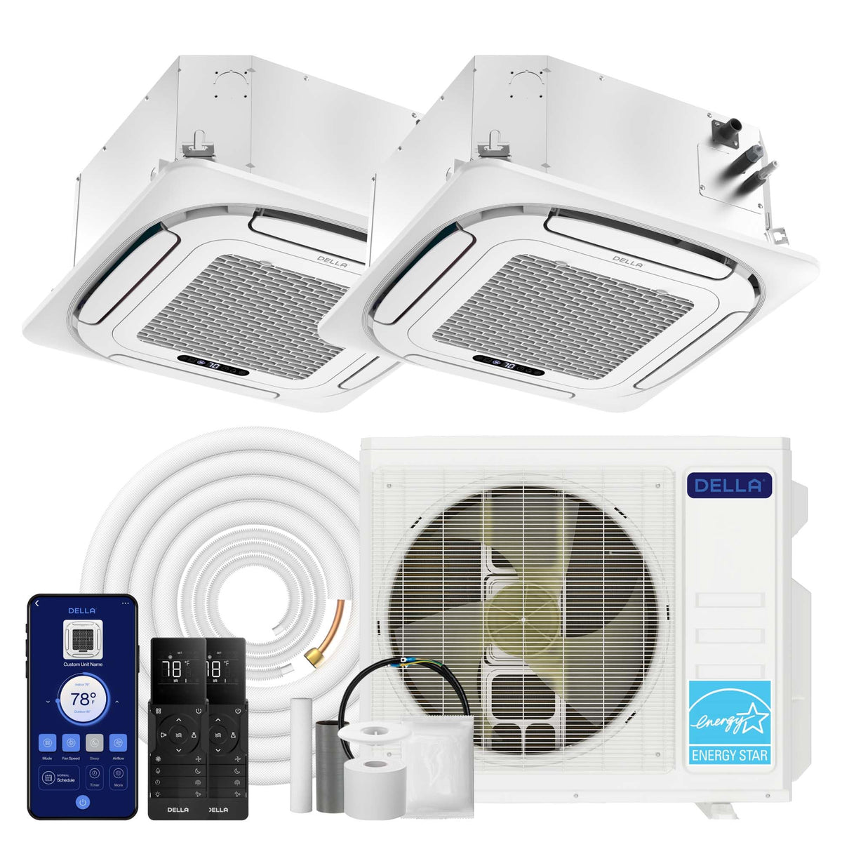 27,000 BTU 2 Zone (12K+18K) Ceiling Cassette Mini Split AC,24 SEER2