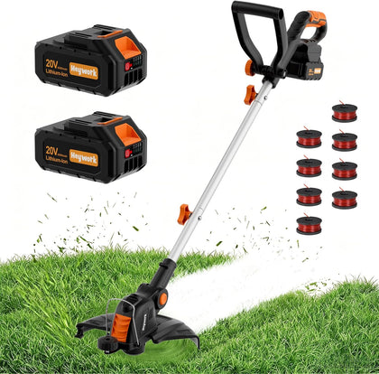 20V 12-Inch Cordless String Trimmer, Weed Wacker & Edger | Auto feed weed wacker with 8 spools for lawn edges, garden