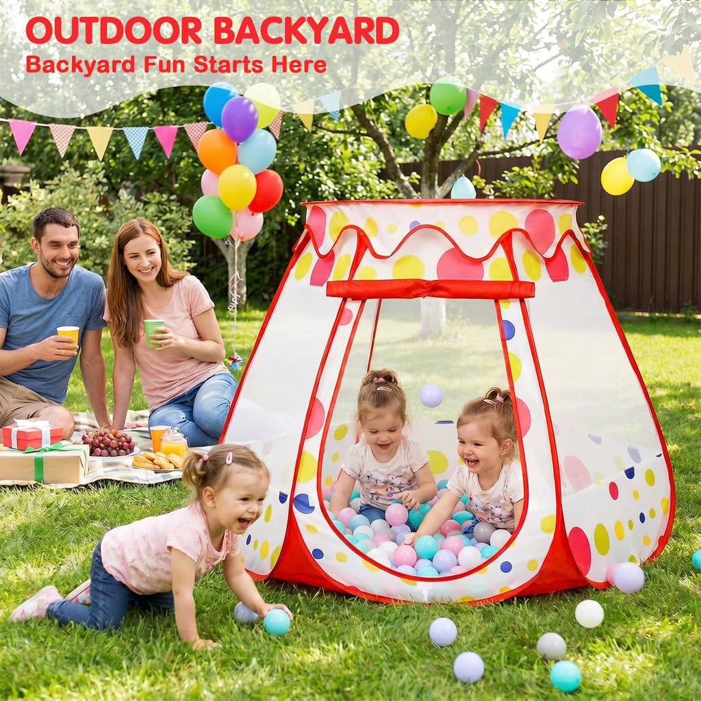 PopUp Princess Tent, Toddler Girl Toys Baby Ball Pit with LED Star Lights, Foldable Kid Play Tent with Carrying Bag