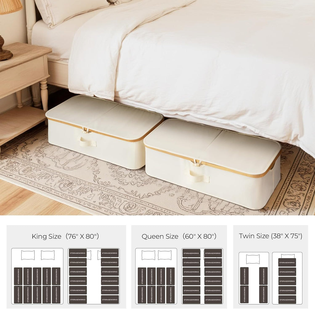 Underbed Storage Containers with Lids, 2-Pack 7" Low Profile Under Bed Storage Box with Bamboo Frame for Clothes