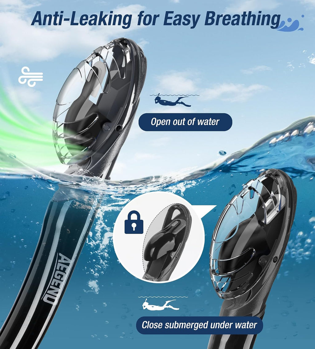 Diving Dry Snorkel for Adult Youth with Purge Valve, Flexible Tube | Air-In & Water-Out Design, Easy Comfortable