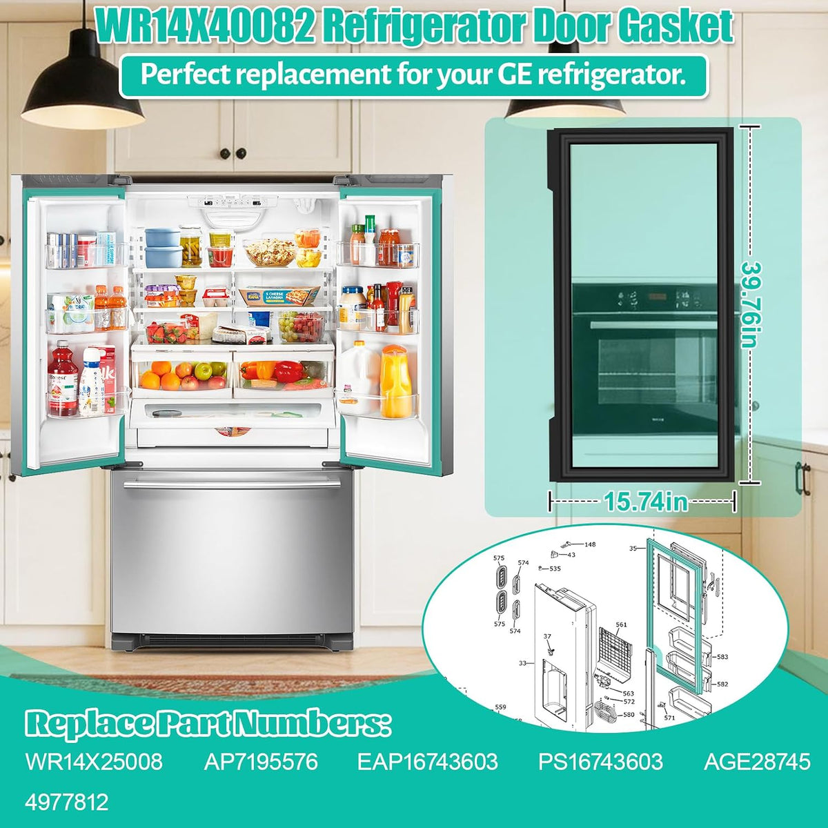 WR14X40082 Refrigerator Door Gasket Compatible with GE Refrigerator