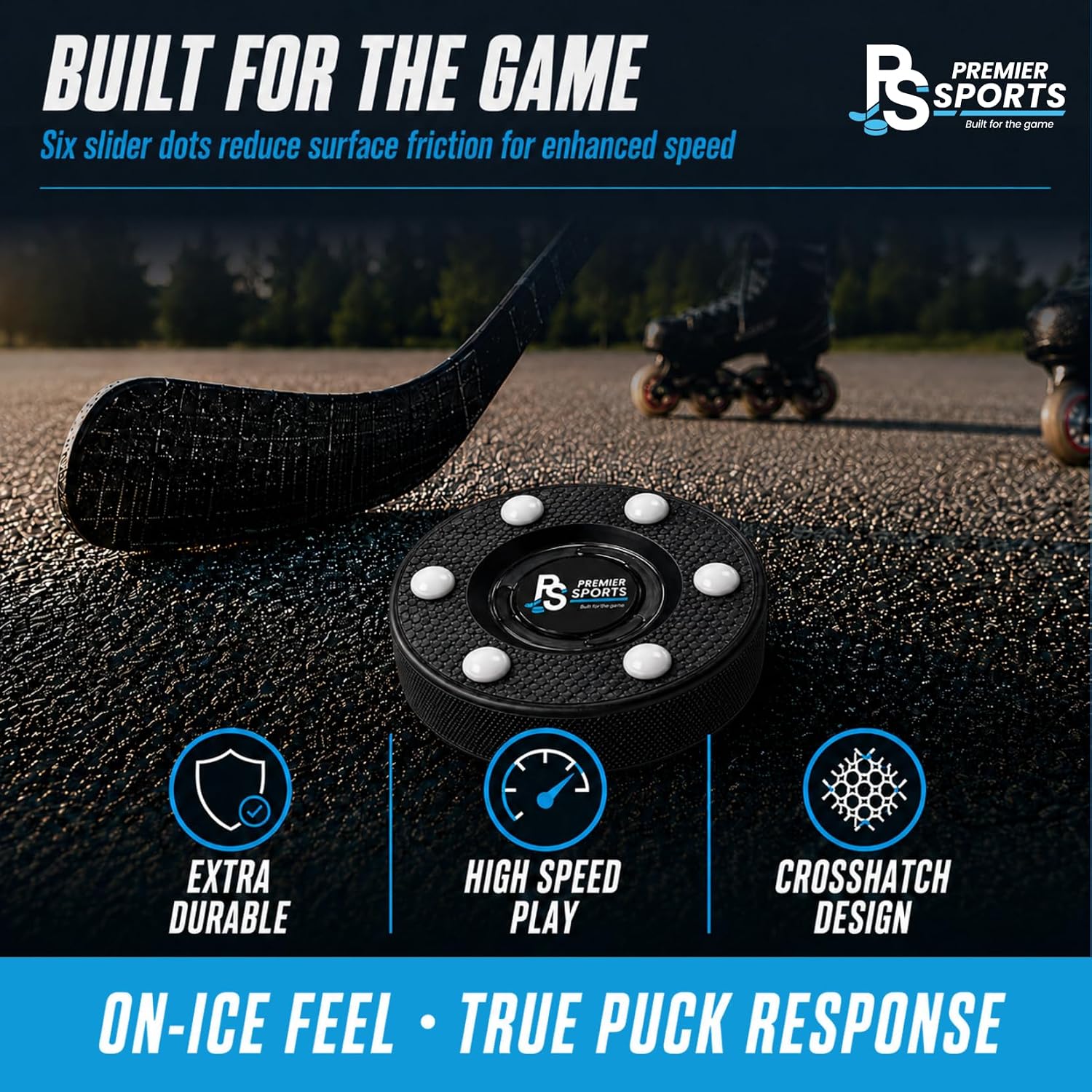 Inline Hockey Pucks – Fast Glide with 6 Slider Dots, Crosshatch Design | Realistic Feel – Street, Roller and DEK Hockey
