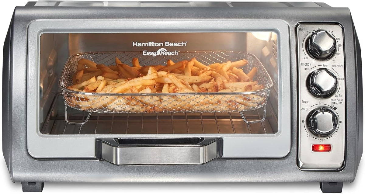 Easy Reach 6 Slice Countertop Air Fryer Toaster Oven Combo | Roll-Top Door For Easy Access | Bake, Broil & Toast