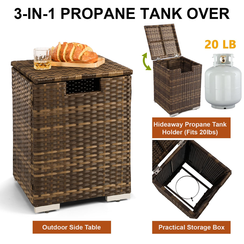 32'' Rattan Wicker Propane Fire Pit Table w/Tank Holder Rectangle