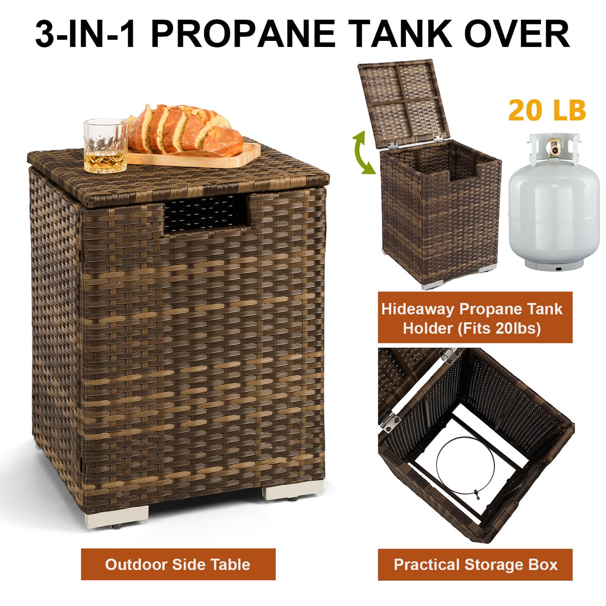 32'' Rattan Wicker Propane Fire Pit Table w/Tank Holder Rectangle