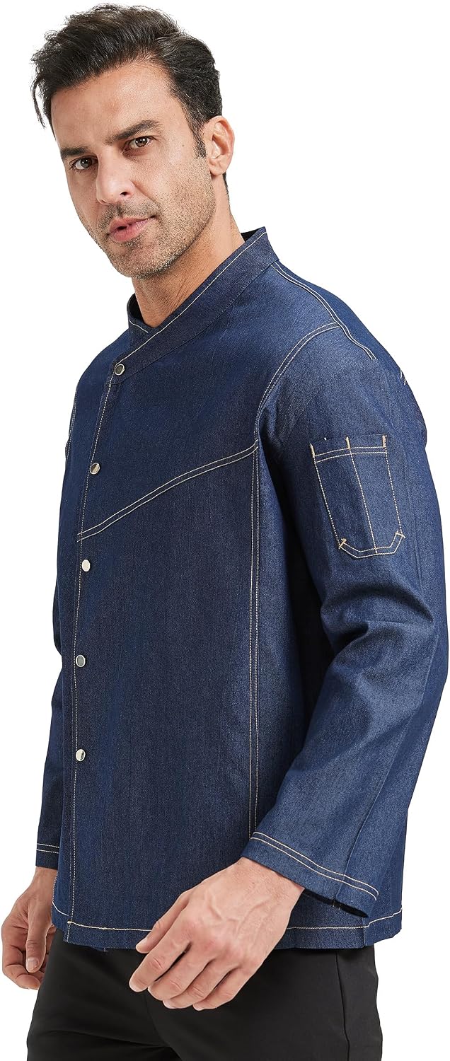 Chef Coat Men's Denim Chef Jacket for Restaurant Kitchen Cooking