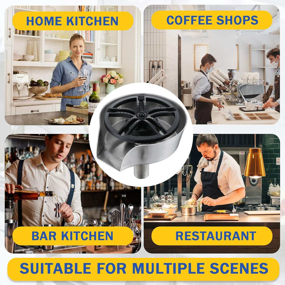 Glass Rinser and Cup Washer for Sink, 360° Rotating Spray Nozzle with Pull-Out Design, Bottle Cleaner - Tilted Base